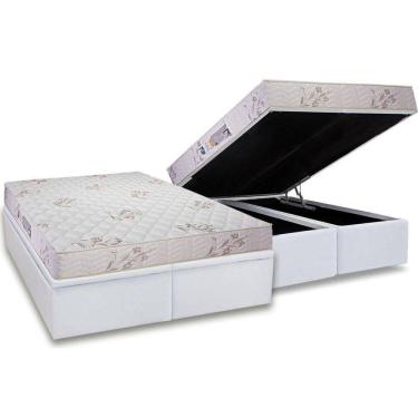 Imagem de Cama Box Baú Queen: Colchão D33 Luckspuma Supreme Floral Pró Saúde Duplo + Base White(158X198)