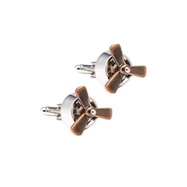 Imagem de Abotoaduras masculinas com hélices de avião, prata e bronze Knightthood com abotoaduras de negócios, presentes de casamento com caixa de presente