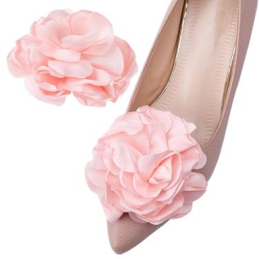 Imagem de DELORIGIN 2 peças de clipes de sapato rosa removíveis flor par de acessórios de tecido rosa clipes de sapato com fivelas para casamento mulher salto alto decoração ornamentos sapatos mais antigos