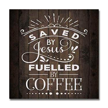 Imagem de Saved by Jesus Sign Wood Coffee Placa de decoração rústica placas de madeira Decorações de parede oração Casa Casa Casa Prato Estação de placa Nook Café Pequenos Frases Inspiradoras Cozinha Presente 8" x 8" Wood Sign
