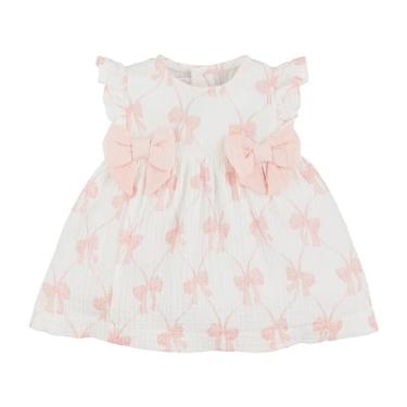 Imagem de Mud Pie Vestido de bebê com estampa de laço tamanho único para meninas, impresso, 9-12 Meses