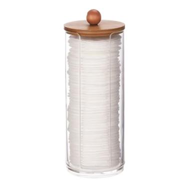 Imagem de Tecbeauty Suporte para Discos de Algodão, Removedores de Maquiagem, Organizador, Armazenamento para Banheiro, Discos de Algodão, Transparente, Tampa de Madeira