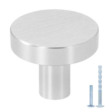 Imagem de HANIHUA Pacote com 24 maçanetas de armário de níquel escovado, maçanetas de armário de cozinha sólidas, maçanetas de gaveta, puxador redondo de orifício único para armários e gavetas