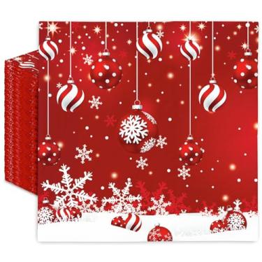 Imagem de Generic AnyDesign Guardanapos de papel de Natal 100 peças bola de floco de neve vermelha guardanapos de almoço descartáveis guardanapos de jantar decorativos de inverno para suprimentos de festa
