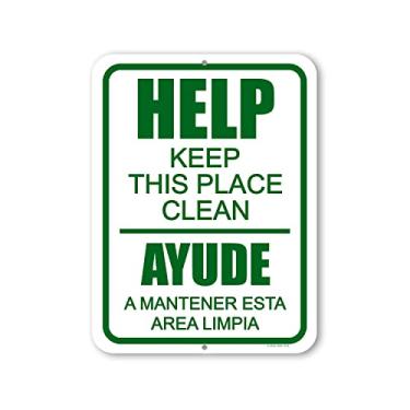 Imagem de Honey Dew Gifts, Ajude a manter este lugar limpo, 23 cm por 30 cm, poste de placa de metal, placas de quintal, placas de aviso, placa para manter a área limpa, placas para negócios, HDG-1415