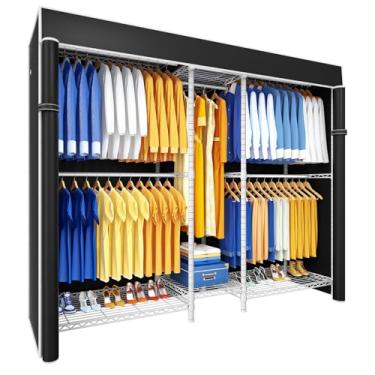 Imagem de Ulif E12C Sistema organizador de armário resistente, suportes de roupas independentes para pendurar roupas, rack de roupas ajustável 180 cm L x 40 cm P x 194 cm A comporta 435 kg, suporte branco com
