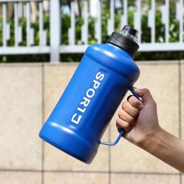 Imagem de Garrafa Térmica de Grande Capacidade, Garrafa de Água em Aço Inoxidável com Bico Duplo, 2 litros, Mantém Bebidas Geladas e Quentes, Antivazamento, Ideal para Praia, Academia, Trilhas (p1697) (azul)
