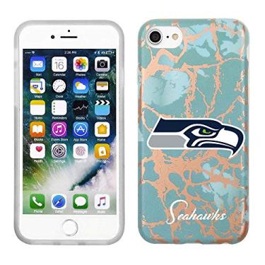 Imagem de Prime Brands Group Capa de celular para Apple iPhone 8/7/6S licenciada pela NFL Seattle Seahawks, mármore azul-petróleo e ouro rosa