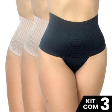 Imagem de Kit 3 Calcinhas Cinta Elastico 17cm Compressão Confortável Modeladora 