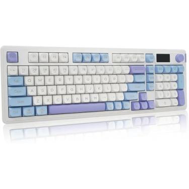 Imagem de Teclado mecânico sem fio - Trimode BT5.0/2.4GHz/USB-C, teclado personalizado intercambiável quente, teclado mecânico creme