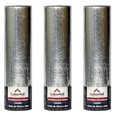 Imagem de Kit 3 Manta Asfáltica Adesiva Multiuso Metalizada 45cmx10m Auto Colante Vedação para Telhados Calhas Rufos Alta Resistência e Durabilidade Vazamentos Vedação Refletiva Aluminizada Rolo Fita