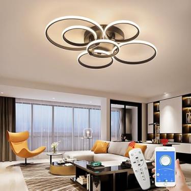 Imagem de Luz de teto Anéis reguláveis Designs Luminárias de teto embutidas com controle remoto Iluminação de teto para sala de estar Quarto Cozinha Sala de jantar 3000-6000K (Preto, L75*W5*H10cm)