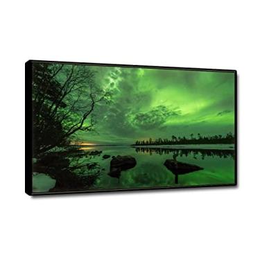 Imagem de JZSDGB Quadro preto - impressões em tela arte de parede Aurora Boreal imagens - céu estrelado verde aurora paisagem pinturas de arte impressão em tela - pôster de luzes do norte - imagens modernas 30