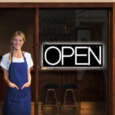 Imagem de Placas abertas para empresas, letreiro aberto neon LED 40,6 cm, 12V/2A, ultra brilhante, luz elétrica, placa aberta para lojas, janelas, janelas, portas, lojas, bares, salões, restaurantes, branco