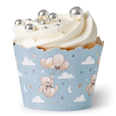 Imagem de Big Dot of Happiness We Can Bearly Wait - Decorações de chá de bebê de urso de pelúcia - Envoltórios de cupcake de festa - Conjunto de 12