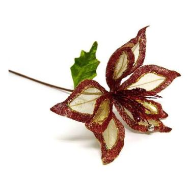 Imagem de Flor Decoração Flor Natal Vermelho 62cm Com Glitter - Flores Regina