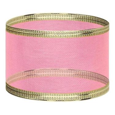 Imagem de Fita Voil Rosa E Ouro Aramada 2,7cm X 10m - Fitas Regina Woldmann, Our