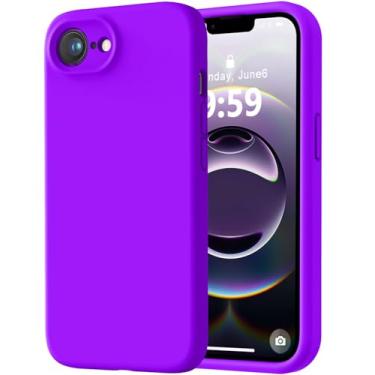 Imagem de LOVE 3000 Capa projetada para iPhone 16e, silicone premium com forro de microfibra macio antiarranhões] Capa protetora à prova de choque para homens, mulheres e meninas de 6,1 polegadas, roxo neon