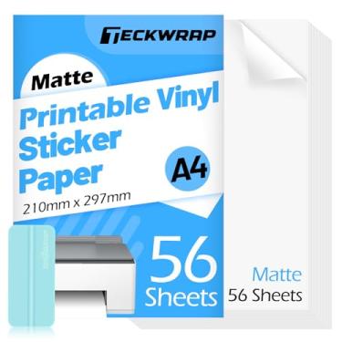 Imagem de TECKWRAP Papel adesivo de vinil imprimível para impressora a jato de tinta, vinil fosco para impressão a jato de tinta, 21 cm x 29,7 cm A4 56 folhas/pacote de papel fotográfico para scrapbook