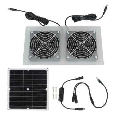 Imagem de Ventilador alimentado por painel solar GRCFUMO 15W, kit de ventilador de painel solar, ventilador duplo solar à prova d'água para galinheiro, estufas, galpão de casas de animais