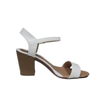 Imagem de Sandália Feminina Salto Bloco Tira Única - Charm Calçados, Napa branca