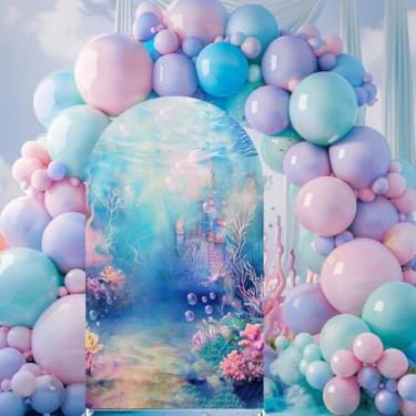 Imagem de Uoimystify Capa de fundo de arcos de castelo subaquático - Capas de tecido elástico para festas temáticas de sereia, decorações de aniversário do oceano e fundos de cabine de fotos de eventos (1,8 x