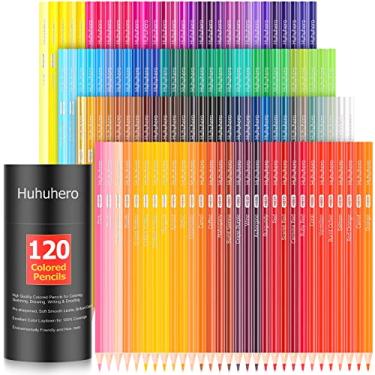 Imagem de Huhuhero Conjunto de 120 lápis de cor para livros de colorir para adultos, lápis de desenho de arte misturáveis vibrantes de núcleo macio, materiais de arte premium para crianças, adultos, iniciantes