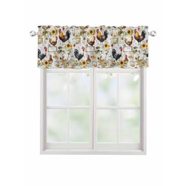 Imagem de Cortina vintage de galo para janelas Kithchen, cortina de girassol, tratamento de janela, aquarela, animal, varão, bolso, sanefas para quarto/sala de estar/banheiro, 137 x 45 cm