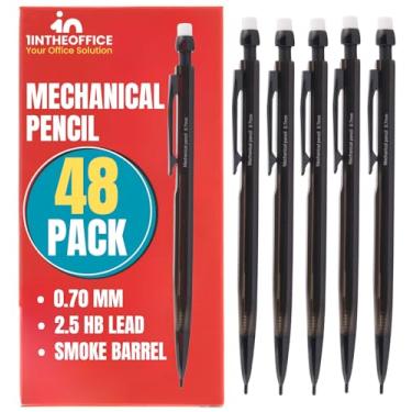 Imagem de 1InTheOffice Lapiseira 0,7 mm, 2, grafite HB, grafite preto, barril de fumaça (pacote com 48)
