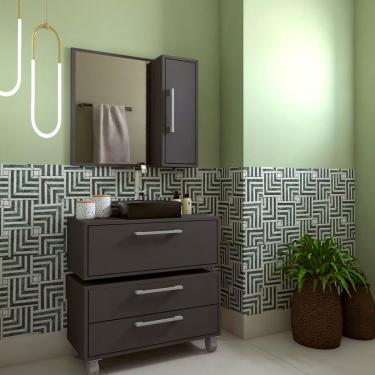 Imagem de Conjunto de Gabinete Suspenso, Gabinete de Chão e Armário de Banheiro com Espelho Alice 2 pt 2 gv Grafite