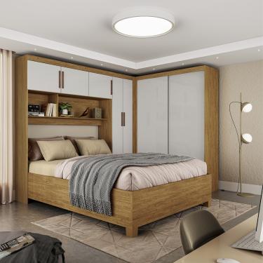Imagem de Quarto Modulado Casal com Cama 7 Portas Belém Carioca Móveis - Cinamomo/Off White