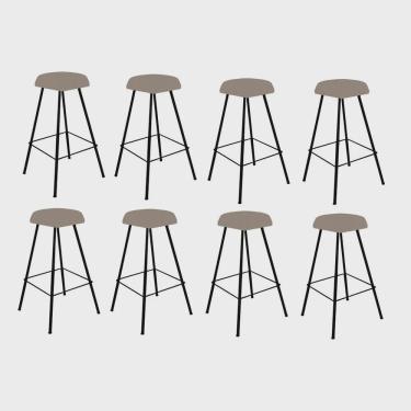 Imagem de Kit 08 Banqueta Alta Lari Eiffel Hexágono Bancada Bar Balcão Bistrô Ferro Preto Suede Bege - Ahz Móveis