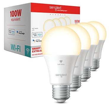 Imagem de Sengled Lâmpada inteligente, lâmpada WiFi equivalente de 100W, lâmpadas inteligentes de alto brilho 1500LM que funcionam com Alexa Google, lâmpada Alexa branca macia A19, CRI>90, sem hub necessário, pacote com 4