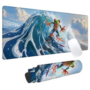 Imagem de Tapete de mouse para jogos de sapo surfista, tapete de mesa de escritório, base de borracha antiderrapante, mouse pad estético legal para computador, laptop, teclado, escola, casa, mesa, jogador