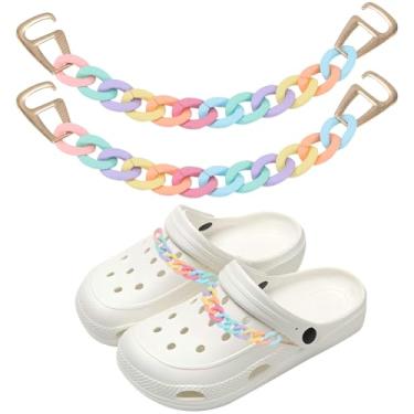 Imagem de SOFPLATE 2 peças de corrente acrílica para sapatos com pingente de cadarço cor doce pingentes de corrente arco-íris com fechos de fivela de plástico dourado para sandálias de tamanco sapatos casuais