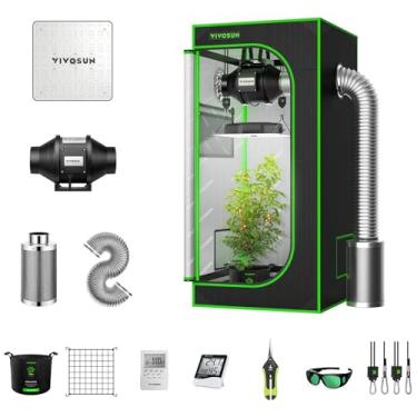 Imagem de VIVOSUN Kit completo de barraca de cultivo de 60 cm x 60 cm, sistema completo de barraca de cultivo com luz LED VS1000, ventilador em linha 190CFM de 10 polegadas, filtro de carbono e combo de dutos