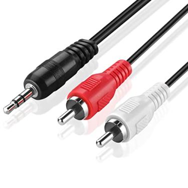 Imagem de TNP 3,5 mm para RCA, cabo de áudio, cabo auxiliar de conector macho para macho banhado a ouro, conector auxiliar AUX, plugue de fone de ouvido, adaptador Y conversor divisor para esquerda/direita estéreo 2RCA cabo, Dourado, 15FT