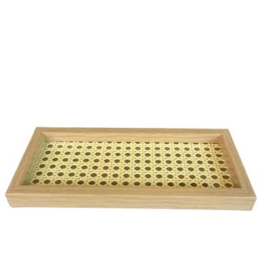 Imagem de Bandeja Organizadora de Bambu Travessa Marmorizada Preto Branco Servir Café Petiscos Chá Doces Frios(PALHA BEGE 11,8X27,8)