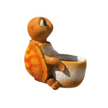 Imagem de IEUDNS Turtle Flower Pot Resina Flowerpot Jardim comprimido Decoração colecionável Vaso de flor Obra de arte Bonsai Novelty Planter Pote, Amarelo