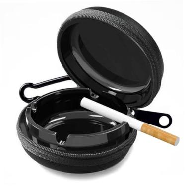 Imagem de Cinzeiro de bolso, mini cinzeiro portátil à prova de vento de 7,6 cm com tampa, cinzeiro prático com zíper multiuso para escritório em casa, exterior, carro, viagem, preto, cinzeiro portátil