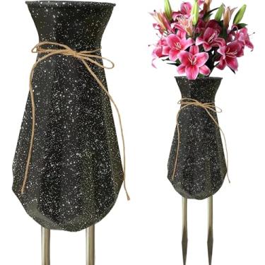 Imagem de Vasos de cemitério para túmulos de plástico durável suporte de flores com pontas de metal decoração de arco para lápides de cemitério, decorações de túmulo ao ar livre para presentes de memorial para