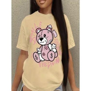 Imagem de colorful rosa t-shirt blusa anime viscolycra - loja dinka, P, BEGE