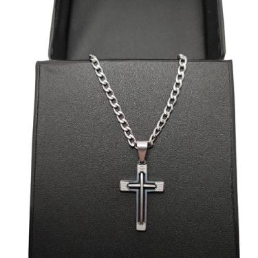 Imagem de corrente crucifixo masculino groumet inox prateado cp1110 - kingstore