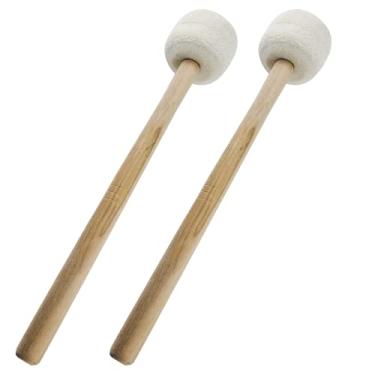 Imagem de Moicstiy 2 peças de martelo de bumbo de 33,4 cm de comprimento, cabeça de feltro de lã, bengala de tambor antiderrapante para baixo, percussão, acessório de banda para bateria, tarola (bege)