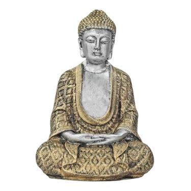 Imagem de Buda Hindu Tailandês Sidarta Decoração Resina Estátua 23 Cm (Dourado e Prata)