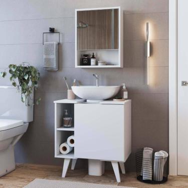 Imagem de Conjunto Gabinete de coluna 01 Porta e Armário com espelho para Banheiro Slim Nova Móbile SEM CUBA Branco