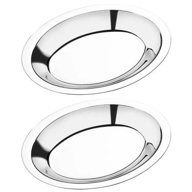 Imagem de Kit 2 Travessas Inox 20cm Hércules Baixelas Fundas Ovais Servir Saladas Porções