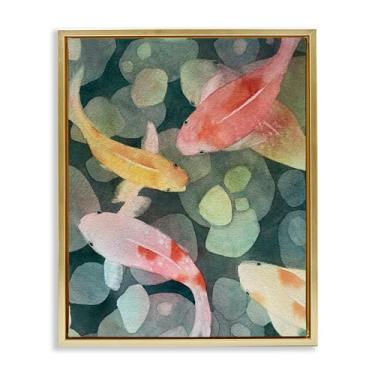 Imagem de Stupell Industries Arte de parede em tela flutuante emoldurada dourada com vista aérea Koi em aquarela, design de Stephanie Fielden, 25 x 31