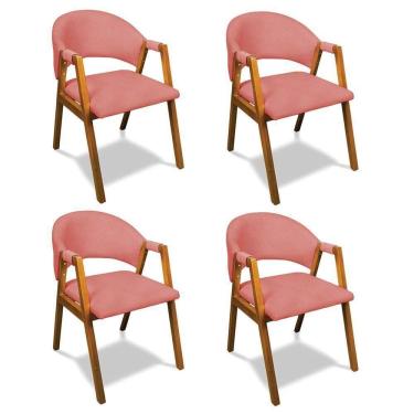 Imagem de Cadeira Sala De Jantar Em Madeira Kit 4 Yara Suede Rosê D03 - D`rossi