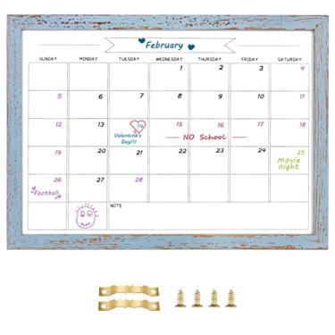 Imagem de TORASO Quadro de calendário mensal apagável a seco, quadro branco magnético para parede, escritório/escola/casa, moldura marrom nogueira de madeira maciça 27 cm x 37 cm (YL-Blue-2737-B)